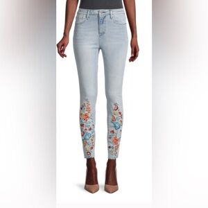 NWT DRIFTWOOD Light Blue Skinny Jeans with Floral Embroidery
